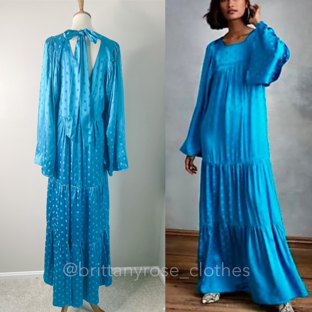 NWT HAPPY x NATURE Daydream Polka Dot Tiered Maxi Dress in Blue Jewel - Size XL